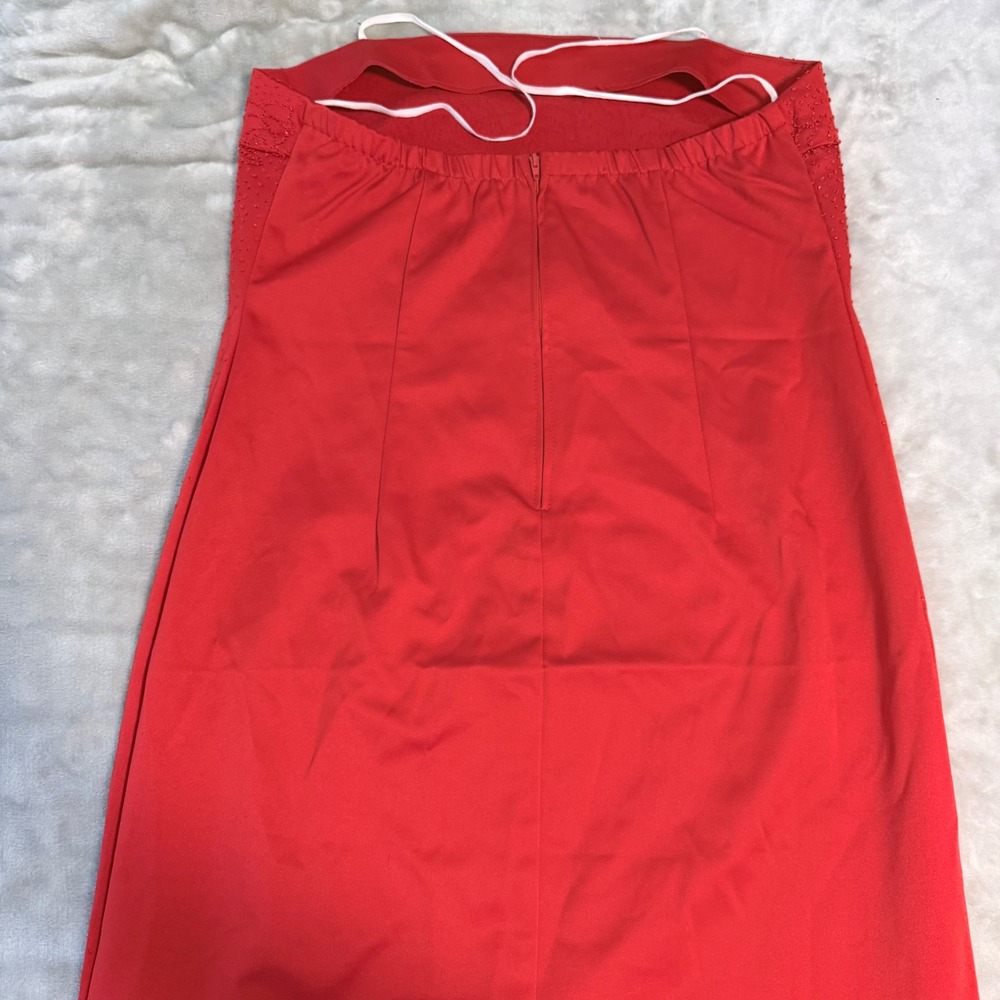 Vintage Sally USA Red Rhinestone Strapless Evening Gown Formal Dress Made USA - Picture 12 of 16